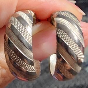 Silvertone Textured Hoop Earrings